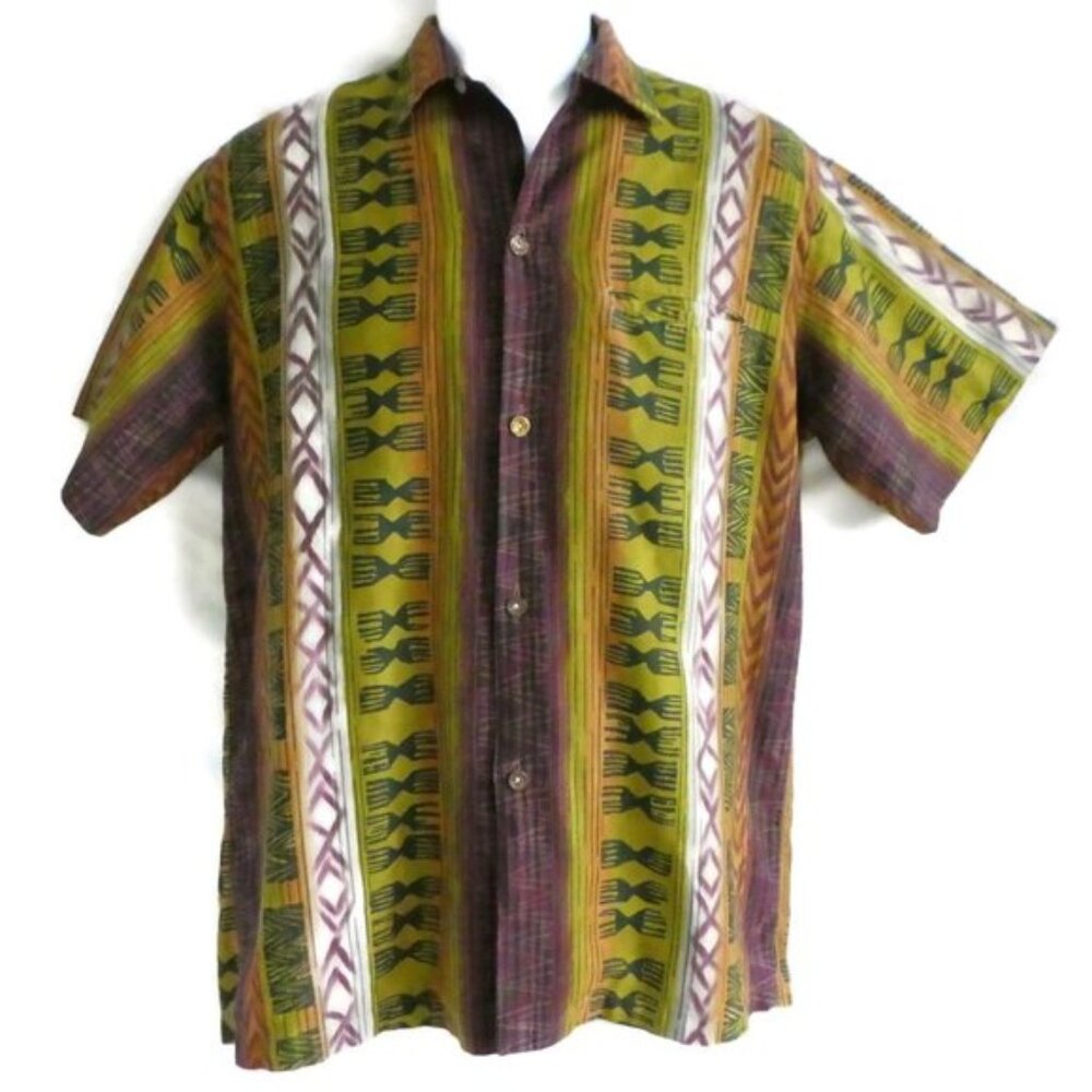 Vintage USA Tropicana 60s Mens Camp Shirt Native Batik Honolulu Hawaii L